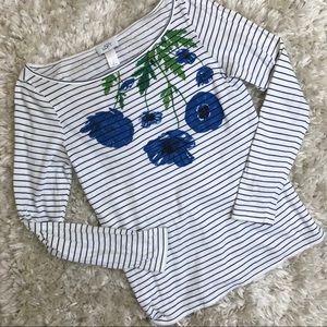 LOFT Striped Floral Long-Sleeve Tee